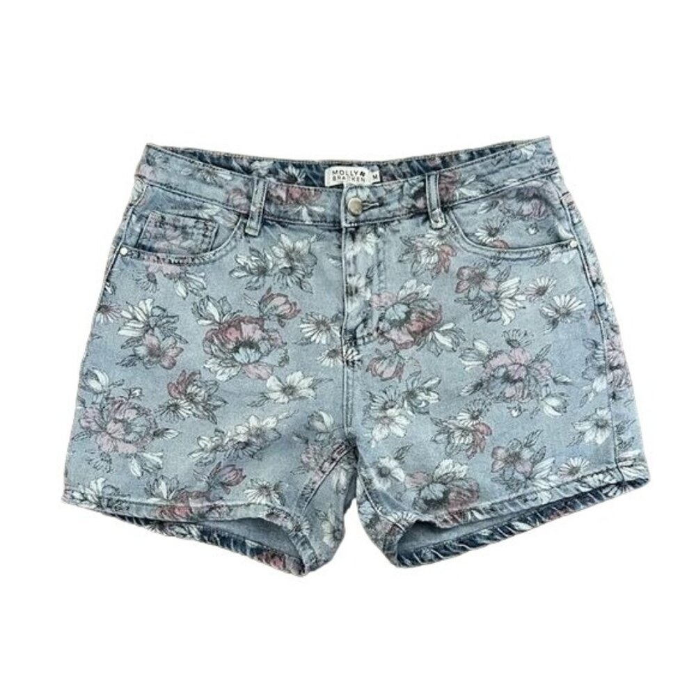 Hollister Women's Floral Denim Shorts - Blue